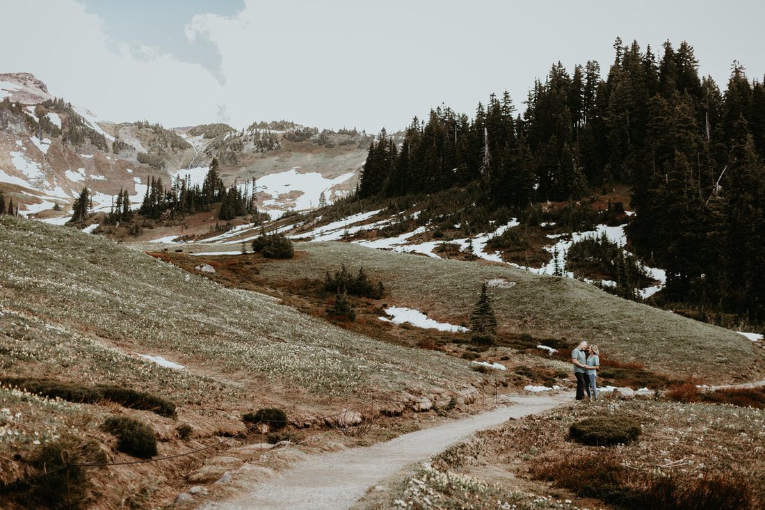 Candid laughter captured during the Mt. Rainier engagement shoot