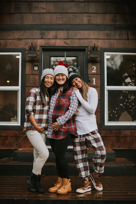 Group portrait of the three best friends closing out their maternity session