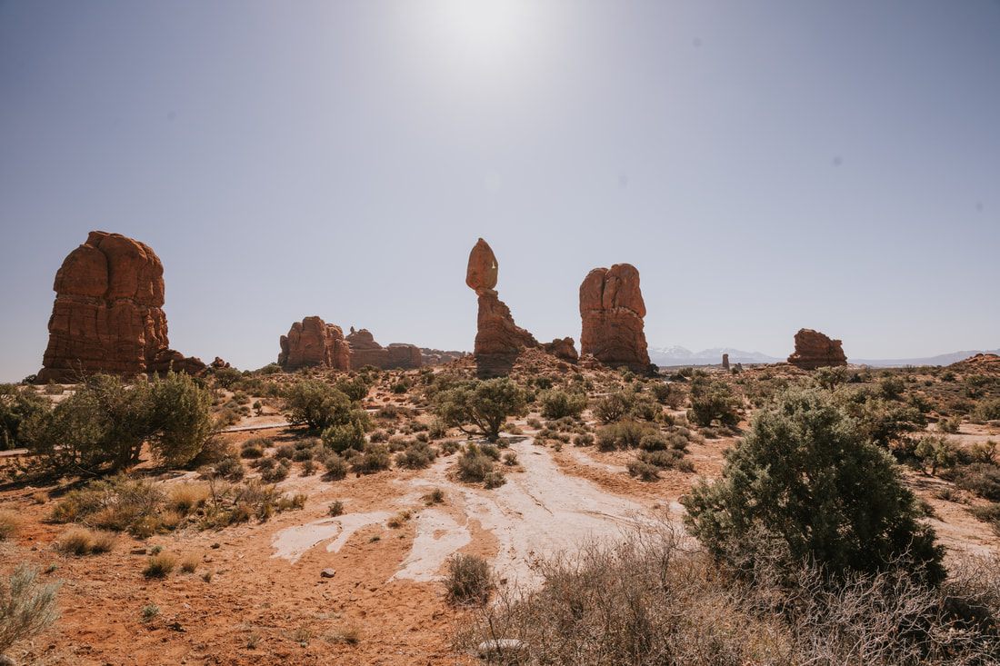 Photo of desert scrub and sandstone formations along the roadside in Colorado & Utah