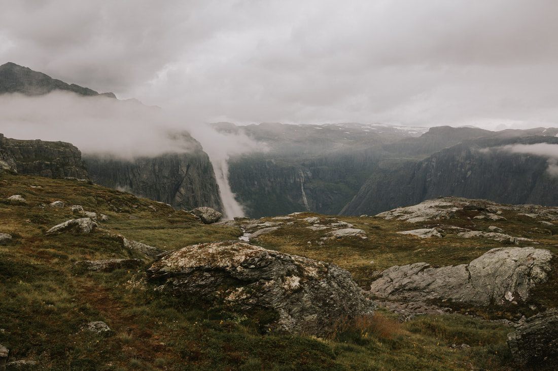 Hiking pack resting on the rocky trail on the way to Trolltunga (another frame from the trip)