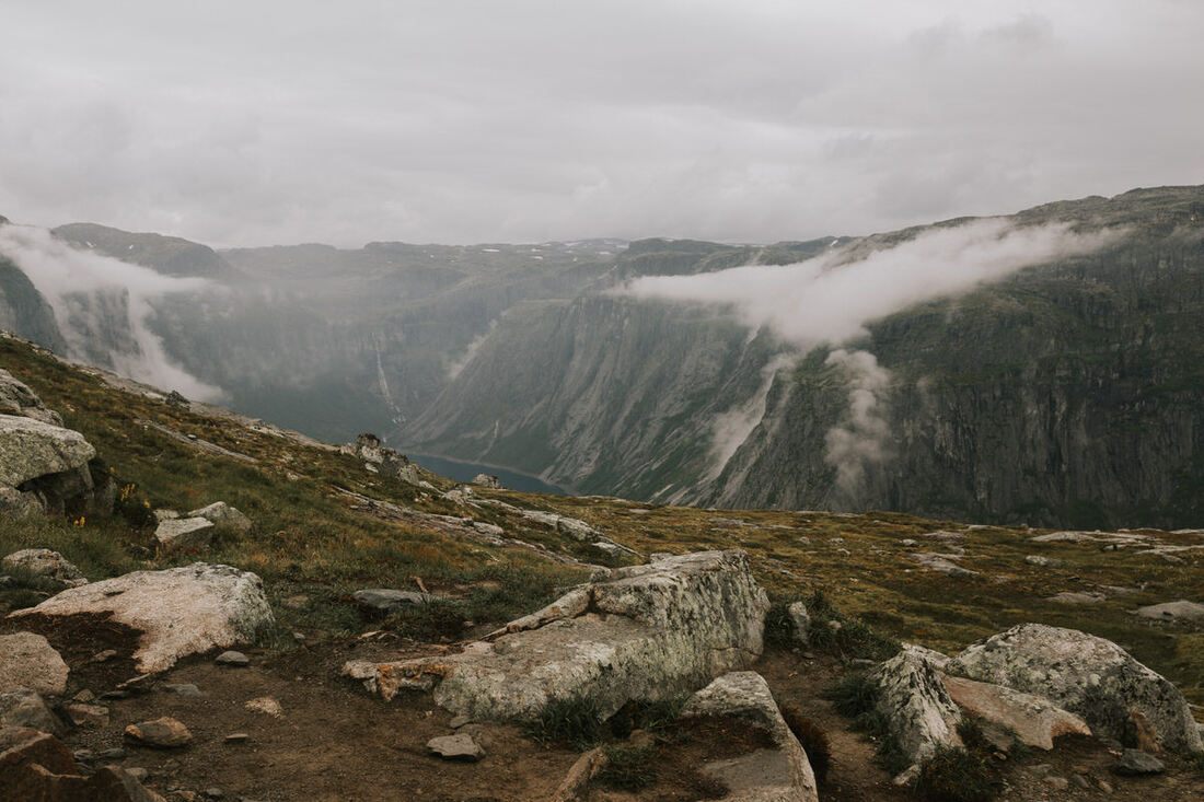 Trolltunga's iconic cliff jutting out over the fjord far below (another frame from the trip)