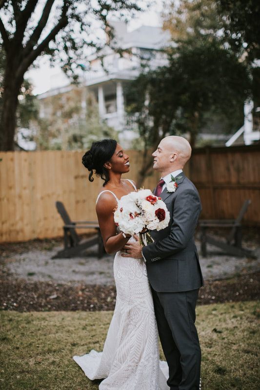 Detail shot of the wedding rings during the Charleston elopement, from another moment of the weekend