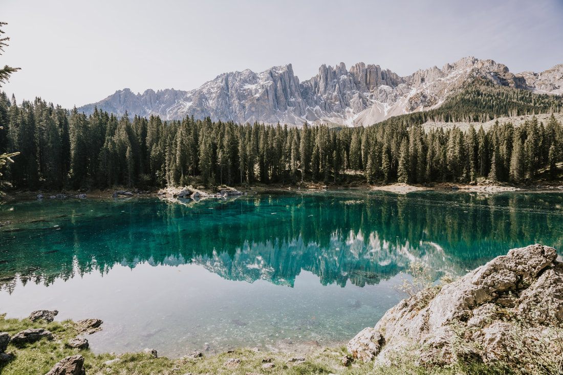 Blue alpine lake in the Italian Dolomites