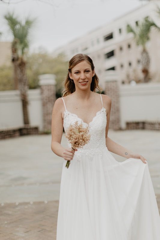 Close-up of a bridal updo styled for the Charleston soiree