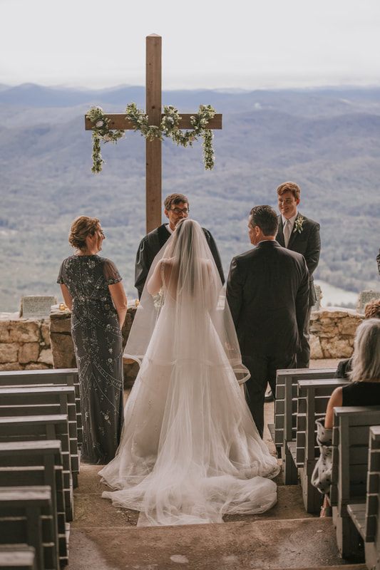 Guests gather for Cassandra and Charlie small, intimate mountain ceremony.