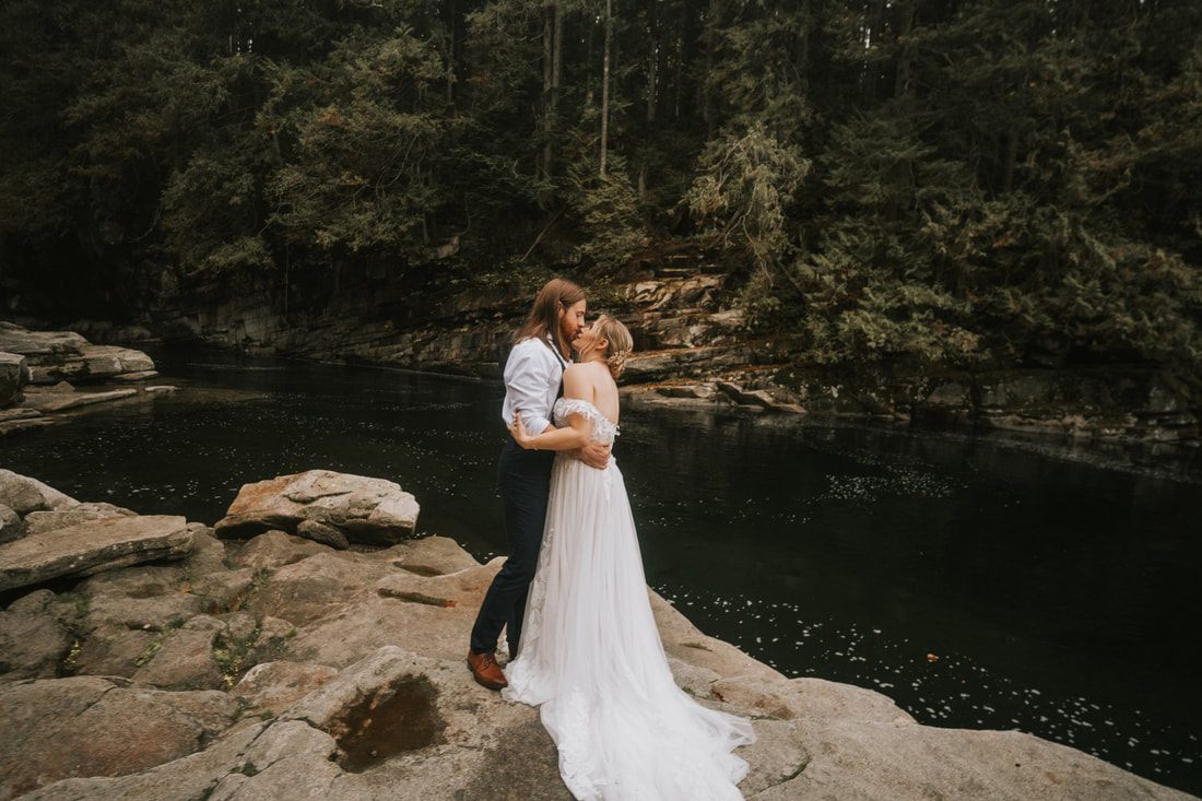 Wide shot of the misty forest surrounding Tiana and Malik's elopement ceremony.