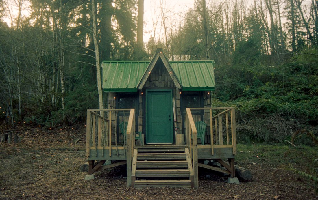 Cabin exterior in the Pacific Northwest, captured on film by Lyndsey Hansen