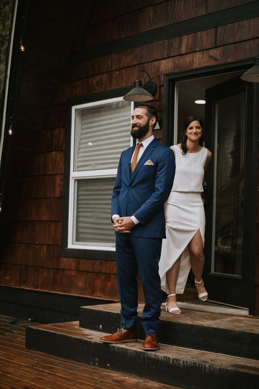 Newlyweds enjoying the hot tub after their PNW cabin elopement