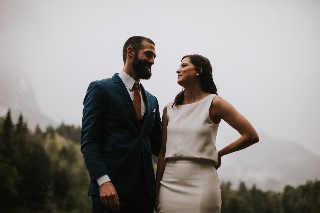 Couple sharing a first look moment at their Washington elopement