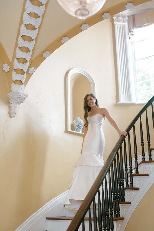Bride and groom portrait on a historic Charleston street