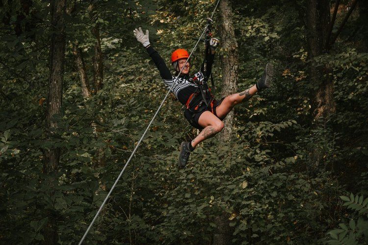 Ziplining through the trees near Asheville North Carolina