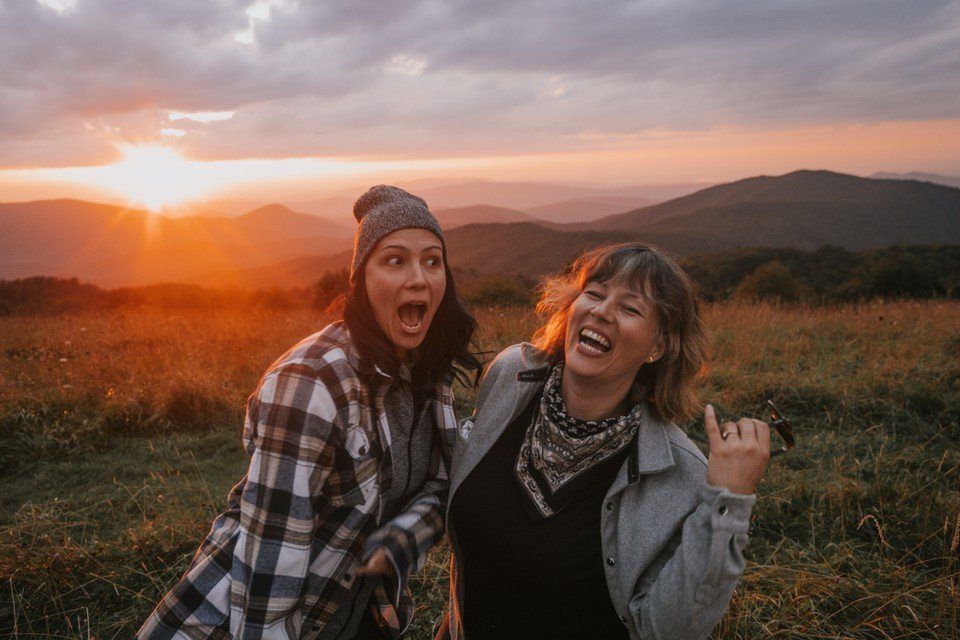 Asheville women's retreat group hiking in the Blue Ridge Mountains