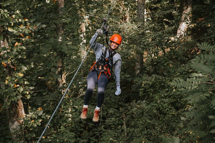Ziplining through the trees near Asheville North Carolina