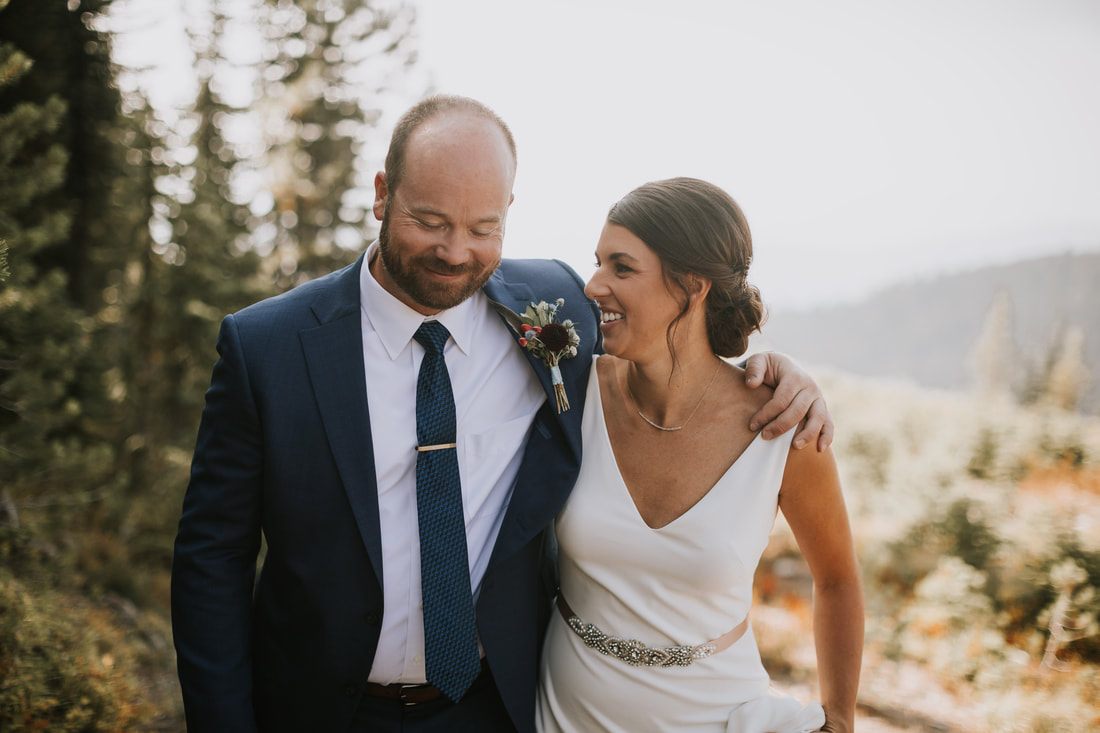Bride and groom at Snowbowl ski resort during their summer wedding in Montana