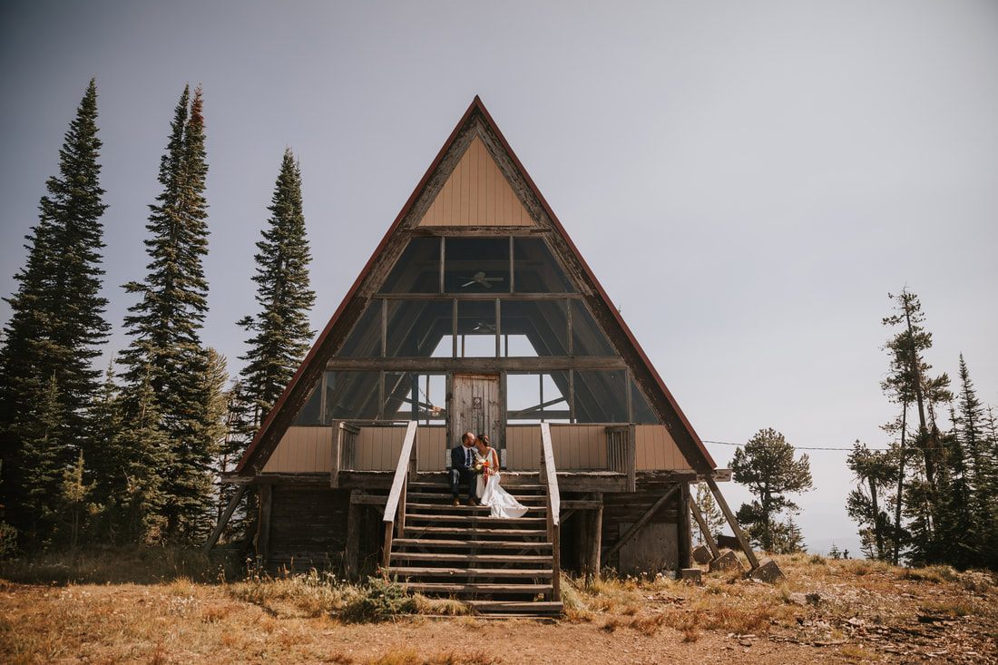 Bridal portrait with the Montana mountains in the background at Snowbowl