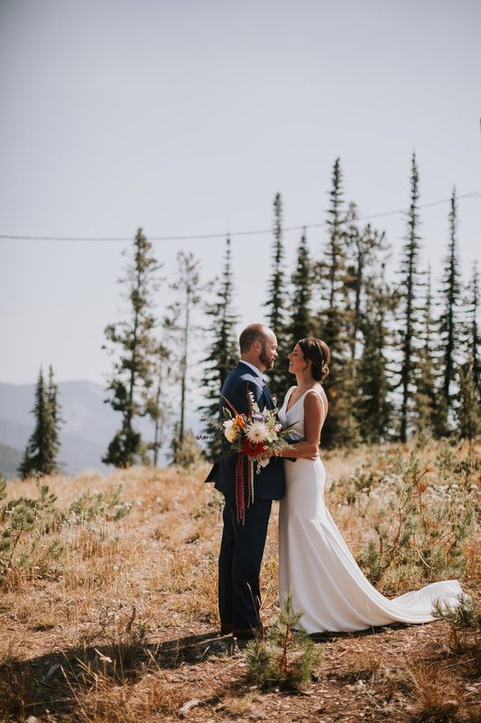 Wedding reception details set up on the mountain at Snowbowl resort