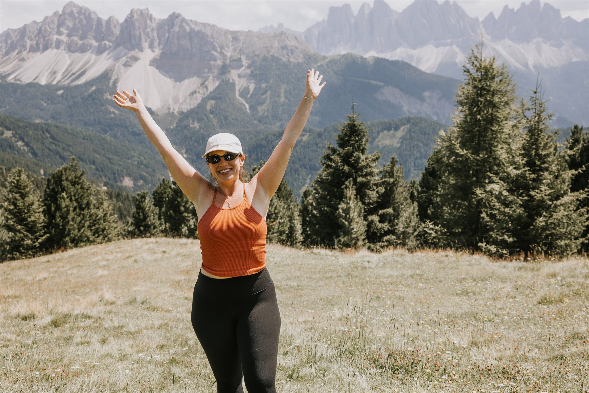Dolomites women's retreat group hiking the Seceda ridgeline