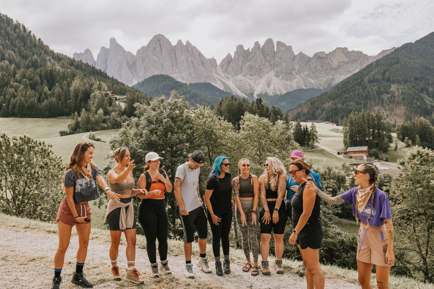 Group of women resting at a Dolomites hiking hut