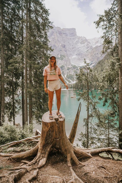 Canoe on Lago di Braies at sunrise