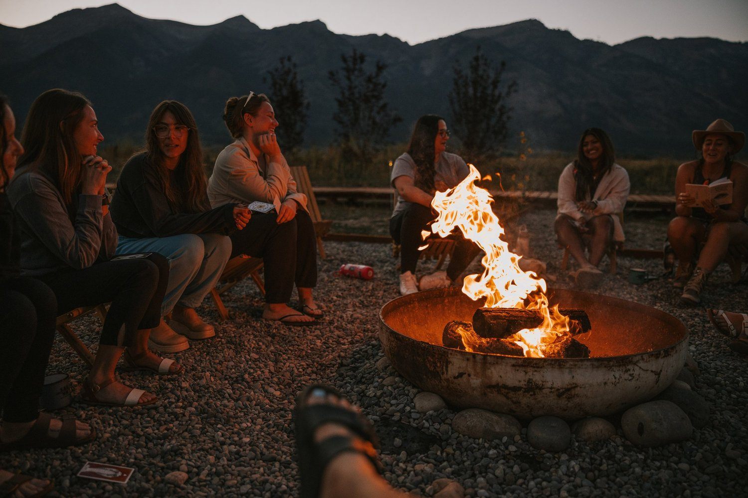 Women's retreat group riding horseback through the Grand Teton valley