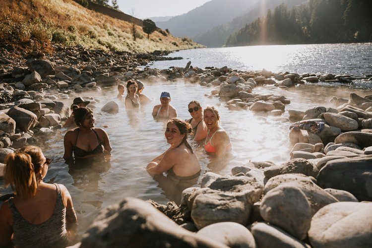 Hot springs soak under an open Wyoming sky on a women's retreat