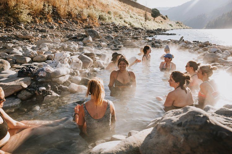 Women gathered outdoors at the Grand Tetons retreat