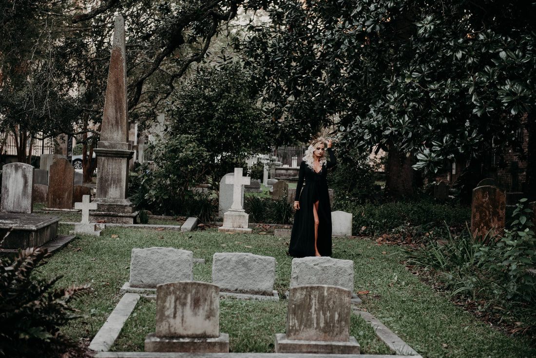 Editorial portrait featuring Rosa Martinez's dramatic Halloween makeup artistry