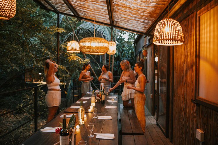 Women dancing and celebrating together at the Vieques retreat