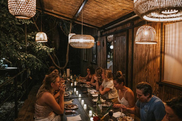 Women's circle gathering during the Ember and Solis retreat in Vieques