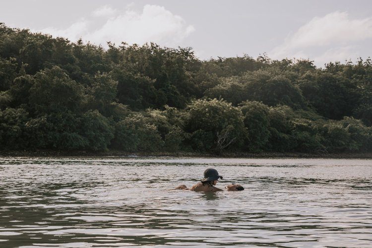 Janzu water therapy in the warm Caribbean ocean at the Vieques retreat
