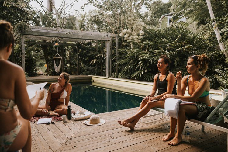 Women dancing and celebrating together at the Vieques retreat