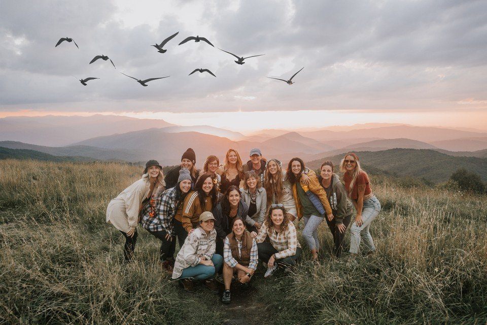 Asheville women's retreat group hiking in the Blue Ridge Mountains